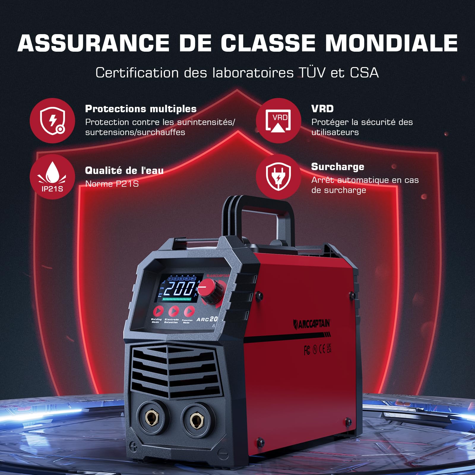 Poste a Souder Arc/Lift TIG 200 A avec Grand écran LED, ARCCAPTAIN