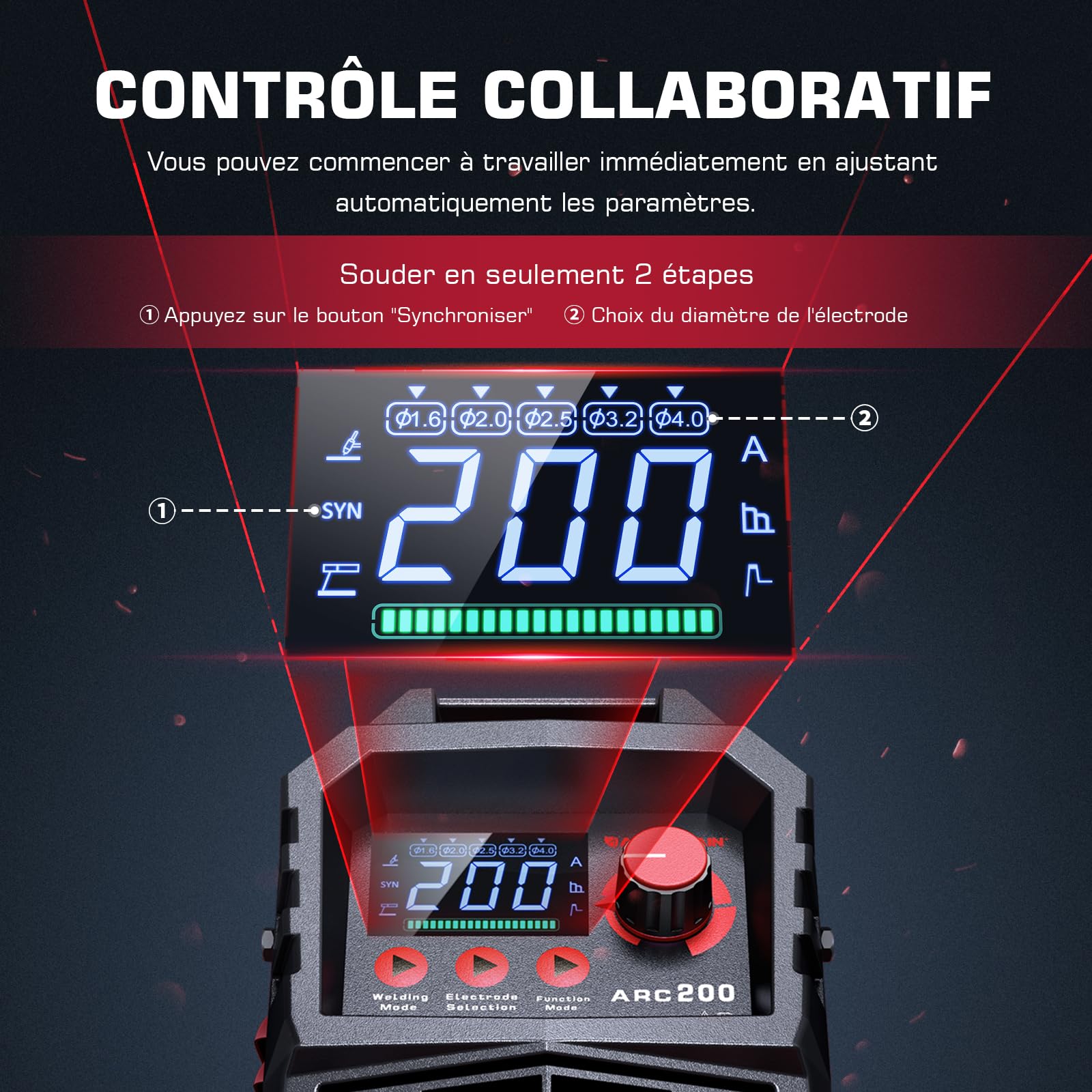 Poste a Souder Arc/Lift TIG 200 A avec Grand écran LED, ARCCAPTAIN