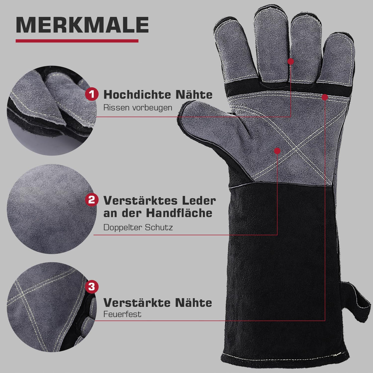 Gants de soudure en cuir Résistante à la chaleur/au feu de 932 °. ARCCAPTAIN