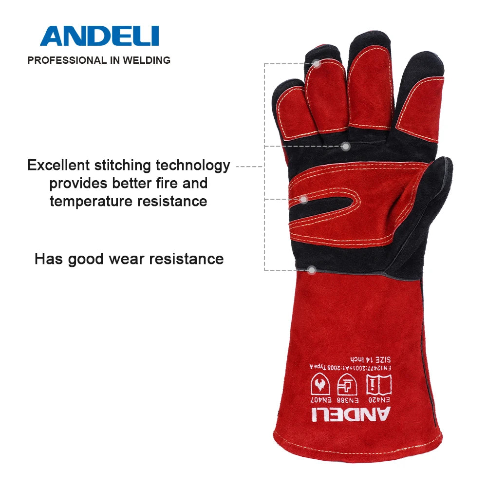 ANDELI 27cm Gants de soudage multifonctionnels - Corner Welding I Votre allié pour des soudures d'excellence